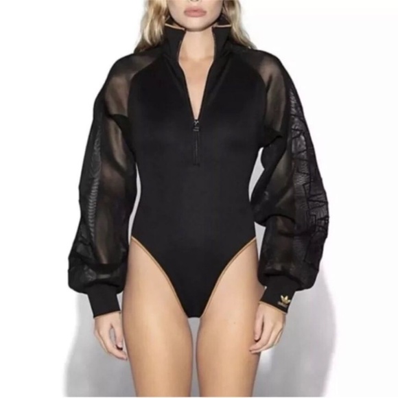 IVY PARK Tops - Adidas Ivy Park Beyonce Zip Mesh Long Sleeve Bodysuit Black Gold XS